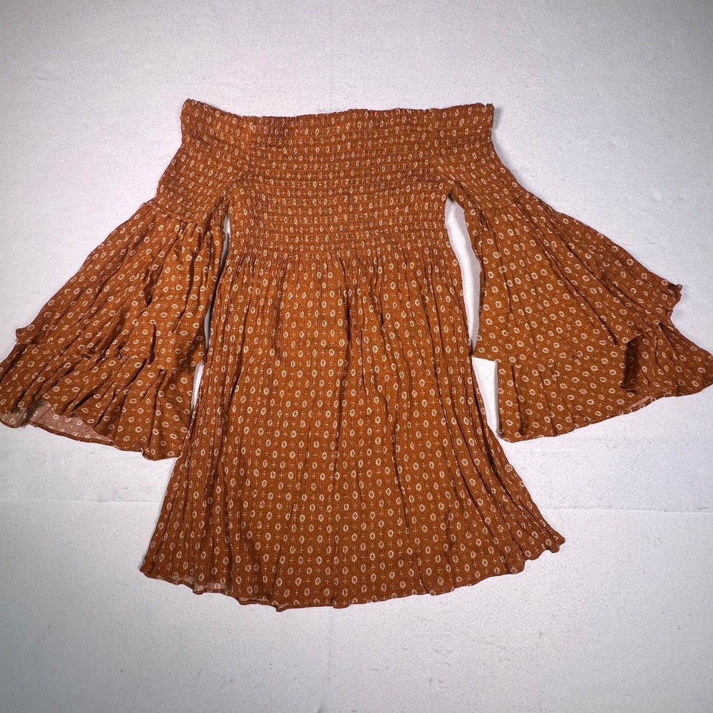 Daisies Off The Shoulder Top Womens Small Rust Orange Excellent